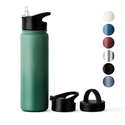 Abbildung von Vinsun Edelstahl Trinkflasche 750ml 3 Deckel auslaufsicher, Kohlensäure geeignet, BPA frei leichte Thermosflasche Sport, Outdoor, Schule, Uni, Büro, Gym