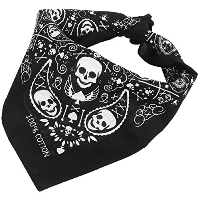 Abbildung von TRIXES schwarze Bandana Schal Kopftuch beidseitig bedruckt im Totenkopf Design mit kariertem Rand