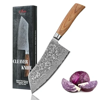 Abbildung von Wakoli EDIB Pro Premium Damast Chinesisches Kochmesser Chai Dao mit 17 cm Klinge gefertigt aus 67 Lagen echtem Damaststahl Pakkaholzgriff I Küchenmesser und Profi