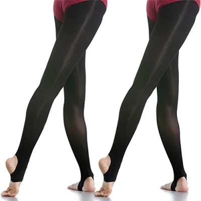 Abbildung von DANCEYOU 2 Paare Ballettstrumpfhose Tanzstrumpfhosen für Mädchen Kinder und Damen Schwarz mit Steg XL