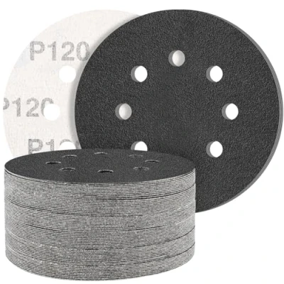 Abbildung von STEBRUAM 50 Stück Siliciumcarbid Schleifpapier 125mm Klett 120 körnung,Profi 125 Rund 8 Loch Nass und Trocken Schleifscheibe,Besten für Metall Autos