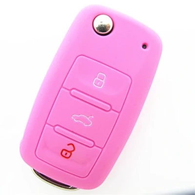 Abbildung von Happyit Auto Schlüssel Abdeckung Fall Silikon für Volkswagen VW Polo Passat B5 Golf 4 5 6 Jetta Mk6 Tiguan GOL Cross Fox Plus EOS Scirocco Beetle (rosa)