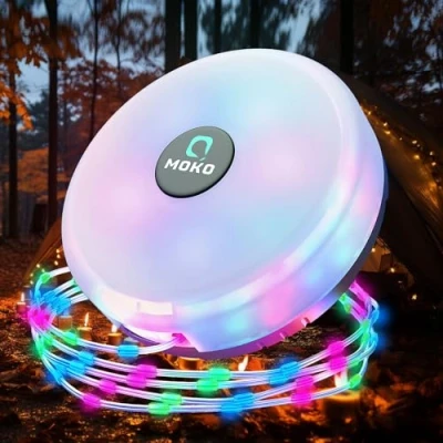 Abbildung von MoKo Camping Lichterkette Aufrollbar, 3 in 1 Tragbare Wiederaufladbare LED Outdoor mit 8 Beleuchtungsmodi, wasserdichte Campinglampe Taschenlampe für Zelt Hof Dekoration