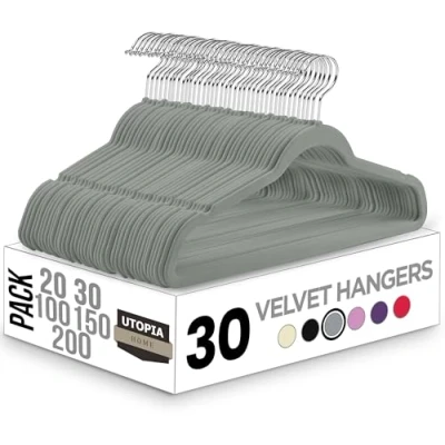 Abbildung von Utopia Home Premium Samt Kleiderbügel rutschfeste &amp; langlebige 360 Grad drehbare Haken Hochbelastbare 30er Pack, Grau