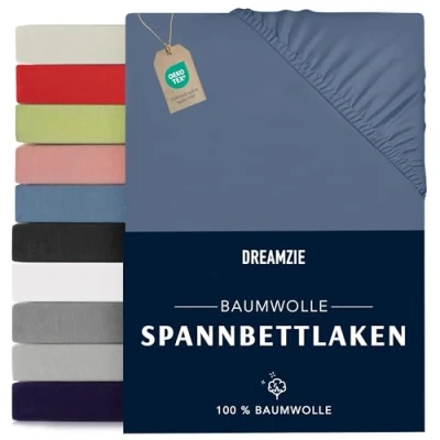 Abbildung von Dreamzie Spannbettlaken 80x190/200cm Baumwolle Oeko Tex Zertifiziert Blau 100% Jersey Spannbetttuch 80x190/200