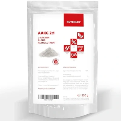 Abbildung von NUTRINAX AAKG 500g Pulver L Arginin Alpha Ketoglutarat 2:1 vegan, ohne Füll und Zusatzstoffe Aminosäure 100 Portionen Premiumqualität