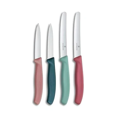 Abbildung von Victorinox Swiss Classic, Obst und Gemüsemesser Set, 4teilig, Scharfe Klinge, Gerader Wellenschliff, Made, farbig