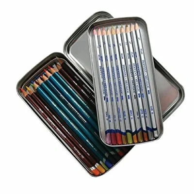 Abbildung von Derwent Stifte Box aus Metall mit zwei Ebenen, Herausnehmbarer Einsatz, Professionelle Qualität, 2300582, 1 Stück (1er Pack)