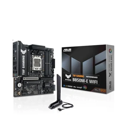 Abbildung von ASUS TUF Gaming B850M E WiFi, Motherboard AMD Micro ATX, 8+2+1 Stromphasen, DDR5 Slot, PCIe 5.0, 3 M.2 Steckplätze, WiFi 6E, Ethernet Realtek 2,5 GB, USB C 10 Gbit/s, BIOS Flashback und Aura Sync