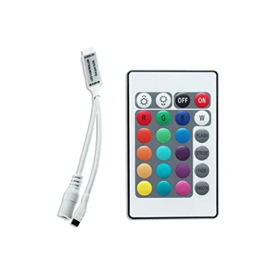 Abbildung von IR RGB LED Controller Dimmer/Schalter 12V 24V DC mit Fernbedienung für Streifen Stecker und Buchse