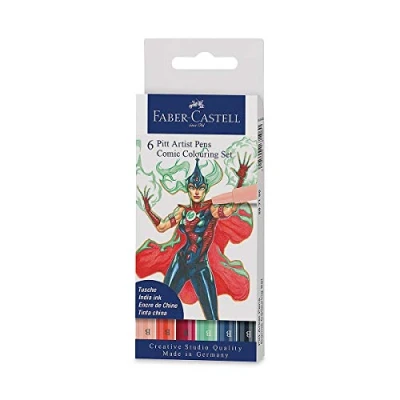 Abbildung von FABER CASTELL 267196 Tuschestift Pitt Artist Pen Comic Colouring Set, verschiedenen Farben, mit Pinselspitze, 6er Etui