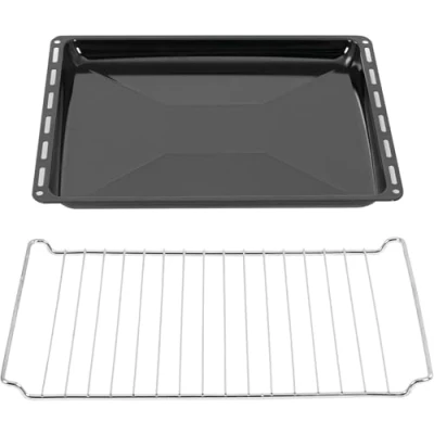 Abbildung von ICQN 445 x 375 35 mm Gitter Backblech Set Passend für Whirlpool Ignis Bauknecht Emailliert Fettpfanne Verchromt Backofenrost und Emaille Backofen Grillrost 44,5x34 cm