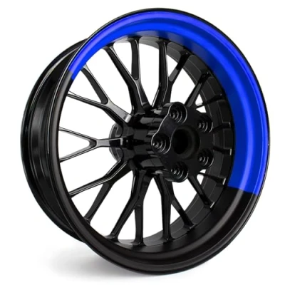 Abbildung von 4 teiliges Felgenbettaufkleber Set für 17 Zoll Felgen Komplett Dekor Folie Motorrad Felgenrandaufkleber selbstklebend wasserfest uv beständig MR021 (04 01 Half Blau)