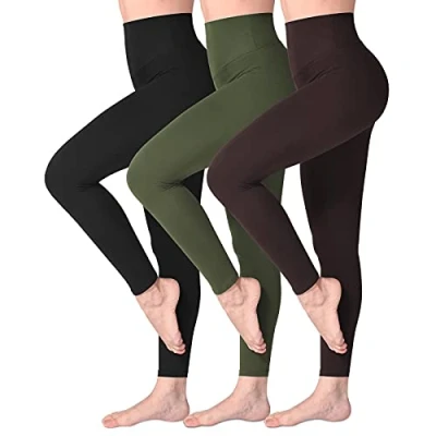 Abbildung von SINOPHANT Leggings Damen High Waist Blickdicht Leggins mit Bauchkontrolle für Sport Yoga Gym(3 Schwarz/Holzkohle/Braun,S M)