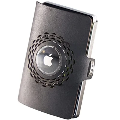 Abbildung von I CLIP Original für Apple AirTag mit Geldklammer Portemonnaie Slim Wallet Geldbörse kompatibel Herren Silber Schwarz