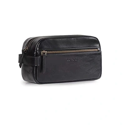 Abbildung von Londo Echtleder Reisetasche, Kulturtasche, Kosmetiktasche, Waschtasche Unisex (Schwarz)