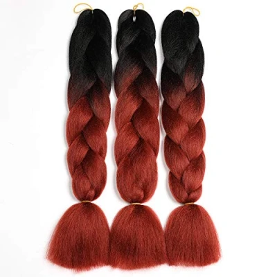 Abbildung von ShowJarlly Kunsthaar Haar, Haar Braids Extension, Ombre Jumbo Braid Haarverlängerung 24&quot;, Zöpfe Box Zum Einflechten Schwarz/Rotbraun#