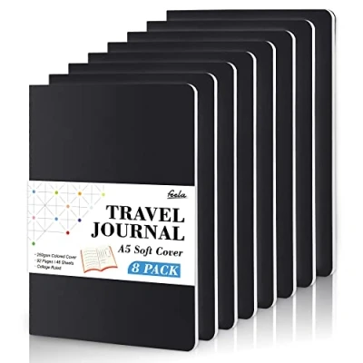 Abbildung von feela Notizbuch A5 Softcover, 8 Stück liniert, Notizheft mit 92 Seiten, 14x21cm, Notizblock Set gut für Büro und Schule zum Zeichen, Schreiben, Student College, Din A5, schwarz