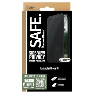 Abbildung von Apple iPhone 16 Panzerglas PanzerGlass SAFE Privacy Screenprotector Ultra Wide Fit Screen Protector mit Sichtschutz inkl.