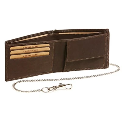 Abbildung von LEAS MCL Biker Geldbörse extra dünn Chrom Kette Querformat Vintage Stil in Echt Leder, braun Chain Series