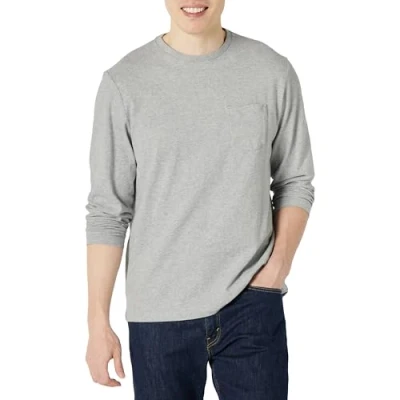 Abbildung von Amazon Essentials Herren Langärmeliges T Shirt, Normale Passform, Hellgrau Meliert, M