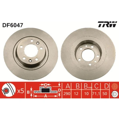 Abbildung von TRW DF6047 Bremsscheibe 290 12 5 108 voll lackiert PEUGEOT: 407 Coupe
