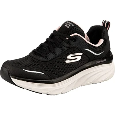 Abbildung von Skechers Damen D&#039;lux Walker Infinite Motion Sneaker, Black Leather Mesh Pink Trim, 38.5 EU
