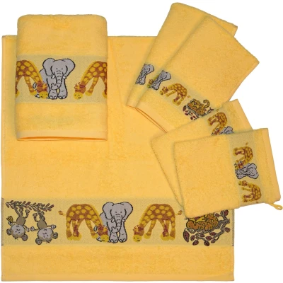 Abbildung von Dyckhoff Kinder Frottier 6 TLG Handtuch Set AFFE, 2 Handtücher 50x100cm, Gästetücher 30x50cm, Waschhandschuhe 16x21cm, 100% Baumwolle, Oeko Tex Standard 100, Gelb