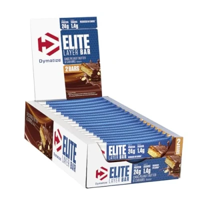 Abbildung von Dymatize Elite Layer Bar Peanut Butter &amp; Caramel 18x(2x30g) High Protein Low Sugar Riegel