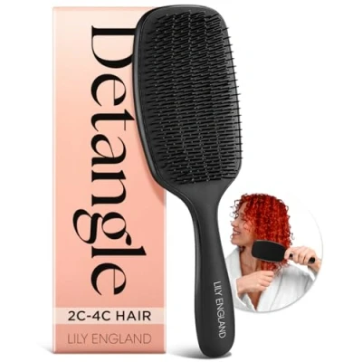 Abbildung von Lily England Lockenbürste zum Entwirren &amp; Stylen Schmerzfreie für nasses trockenes Haar mit flexiblen Borsten Ideale Haarbürste lockiges Frauen 3c bis 4c Haar, Schwarz