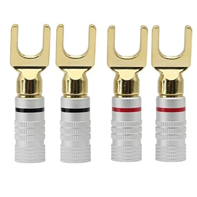 Abbildung von Kabelschuhe Lautsprecher Spatenverbinder Gabelstecker, Bananen U Gabel, Y Gabel 45 Grad Stecker Audioanschluss für Lautsprecherkabel,