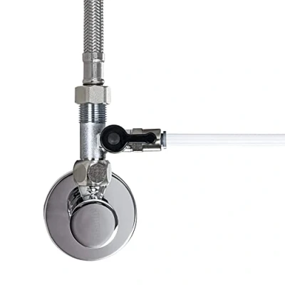 Abbildung von Absperrhahn, Absperrventil Adapter T Stück verschiedene Größen zum Anschluss von Wasserfilter Umkehrosmose, Side by Kühlschränke, Kaffeemaschine, Größe: (3/8 AG x 1/4 QC 3/8 ÜM)