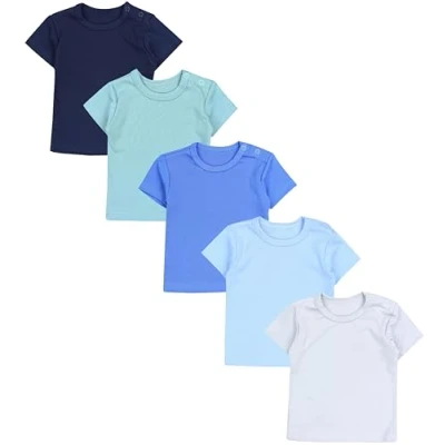 Abbildung von TupTam Baby Jungen Kurzarm T Shirt mit Aufdruck Unifarben Sterne Streifen 5er Set, Farbe: Junge, Größe: 92