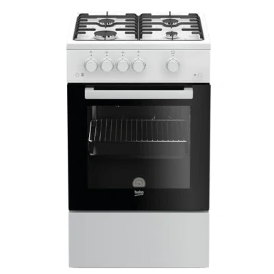 Abbildung von Beko FSG52010FW Freistehender Gasherd, Gasbackofen mit Gaskochfeld, 50 cm, 4 Kochzonen, Elektrozündung und Innentemperaturanzeige, herausnehmbares Innenglas, Weiß