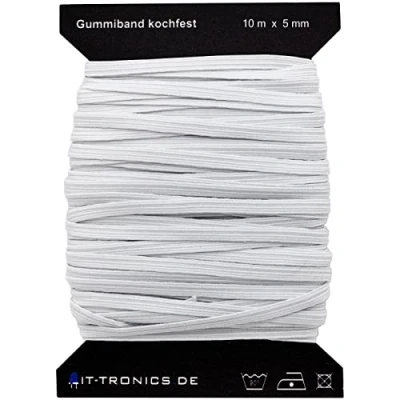 Abbildung von 10m x 5mm Gummiband Weiss Gummilitze Kochfest z.B. für Masken Mundschutz