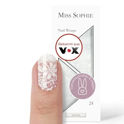 Abbildung von Original Miss Sophie Nagelfolien Lace Love I 24 ultra dünne Nagellack Streifen Transparent Weiß Für Finger &amp; Fußnägel Hält auf Natur sowie lackierten, Acryl , Gel Shellac Nägeln