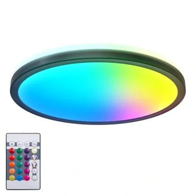 Abbildung von B.K.Licht LED Deckenlampe mit indirektem Licht, Fernbedienung, buntes RGB+W Panel, Deckenleuchte, Lampe, Wohnzimmerlampe, Schlafzimmerlampe, Küchenlampe, 29x3 cm, Schwarz