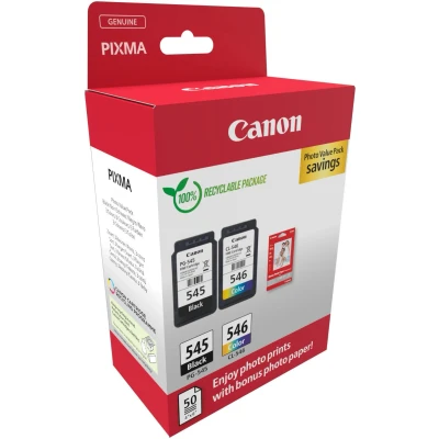 Abbildung von Canon Tinte &amp; Papier Multipack PG 545/CL 546 Original Drucker Tintenpatronen 2er Pack (1 x Schwarz, 1 Farbe) 4x6 Fotopapier (50 Blatt) Kompatibel PIXMA Druckern