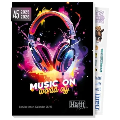 Abbildung von Häfft® Planer 2025/2026 A5 Softcover Schülerkalender, Schülerplaner, Hausaufgabenheft, Schulplaner &quot;Music On&quot; nachhaltig &amp; klimafreundlich