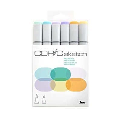 Abbildung von COPIC Sketch Set &quot;Pale Pastels&quot;, 6 Twin Marker mit einer mittelbreiten und Brush Spitze
