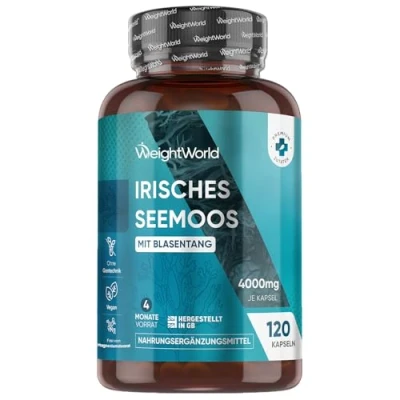 Abbildung von Irisches Seemoos 4000mg 120 Kapseln mit Blasentang 4 Monate Vorrat Aus der Alge Irish Sea Moss 1 Kapsel Täglich Superfood Nahrungsergänzungsmittel ohne Magnesiumstearat WeightWorld