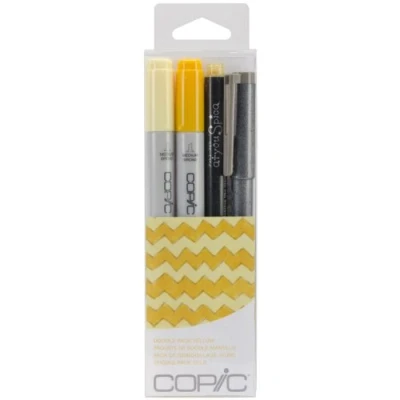 Abbildung von COPIC Ciao Set &quot;Doodle Pack Yellow&quot;, 4er mit 2 Twin Marker einer mittelbreiten und Brush Spitze inkl. Multiliner Glitter Pen