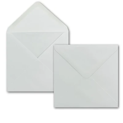 Abbildung von 75 x Briefumschlag Quadratisch 15 cm in Weiß 100g/m² Nassklebung mit spitzer Verschlussklappe Für ganz besondere Anlässe