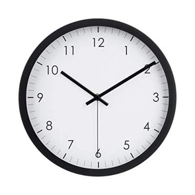 Abbildung von Amazon Basics, Klassische 30 cm Leicht Ablesbare Lautlose Batteriebetriebene Runde Wanduhr, Schwarz