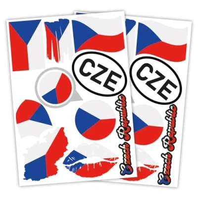 Abbildung von Finest Folia 2er Set DIN A4 Länderaufkleber Fahne Aufkleber Länderfahne Flagge für Auto Motorrad Sticker Länderflagge selbstklebend wetterfest R217 (58 Tschechien)