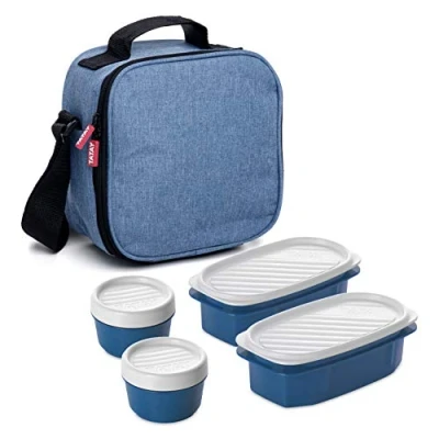 Abbildung von Tatay Kühltasche Klein, 3L Kapazität, 4 Kunststoff Frischaltendosen (2 x 0,5 l, 2 0,2 l) BPA frei, Blau Denim. Messen 22,5 10 22 cm
