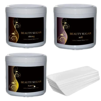 Abbildung von Zuckerpaste Sugaring Beauty Sugar Kennenlern Set + 50 Vliesstreifen GRATIS zur Haarentfernung Alle drei Pasten in Größe XXL á 600g für Intimbereich, Gesicht und Körper