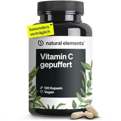 Abbildung von Vitamin C gepuffert 500mg 120 vegane Kapseln magenschonend, pH neutral, säurefrei aus pflanzlicher Fermentation in Deutschland produziert &amp; laborgeprüft