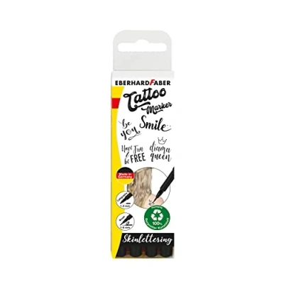 Abbildung von Eberhard Faber 559506 Tattoo Stifte Set Skinlettering, 4 im Kunststoffetui mit Schablonen