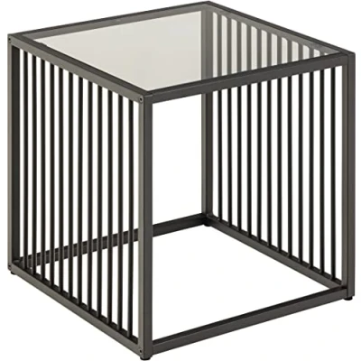 Abbildung von AC Design Furniture Steffen Quadratischer Beistelltisch mit Rauchglasplatte und Schwarzem Metallrahmen, Lampentisch in Schwarz, Couchtisch im Industrial Style, Wohnzimmermöbel